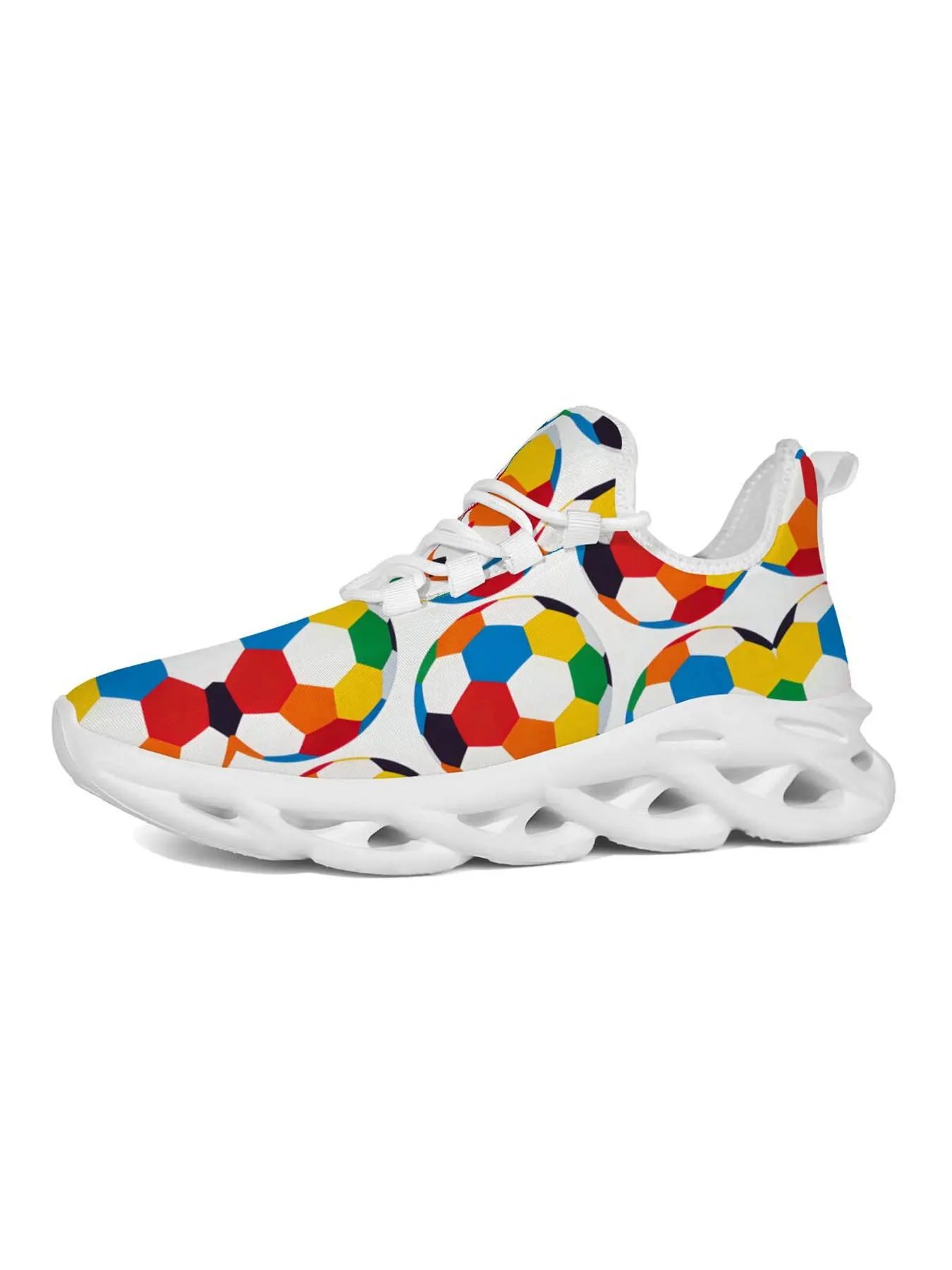 Girls' Fashion Football Print Sneakers, Colorful Mesh Upper, Hollow Out Shock Absorption Sole, Perfect for Parties & Daily Wear