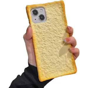 Cute Food Phone Case for iPhone 16, Funny Simulation Bread Toast Breakfast Four Corners Thickened Protection Silicone Shockproof Phone Cover for Women Girls