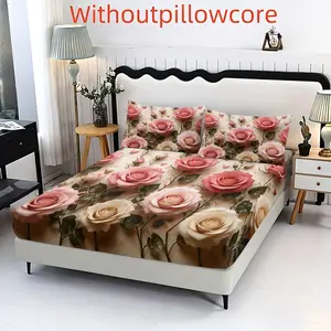 3pc Powder White Rose Print Bedding Set, including 1 bedsheet and 2 pillowcases (without filling material), available in multiple sizes. Ideal gift for friends on special occasions, suitable for bedrooms, guest rooms, dormitories, and hotels.