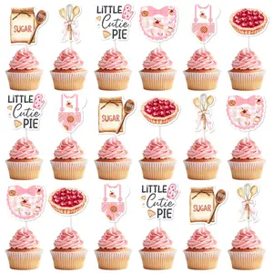 24pcs Pie Themed Baby Shower Cake Decoration for Girls  Little Cutie Pie Cake Topper  Adhesive Dots