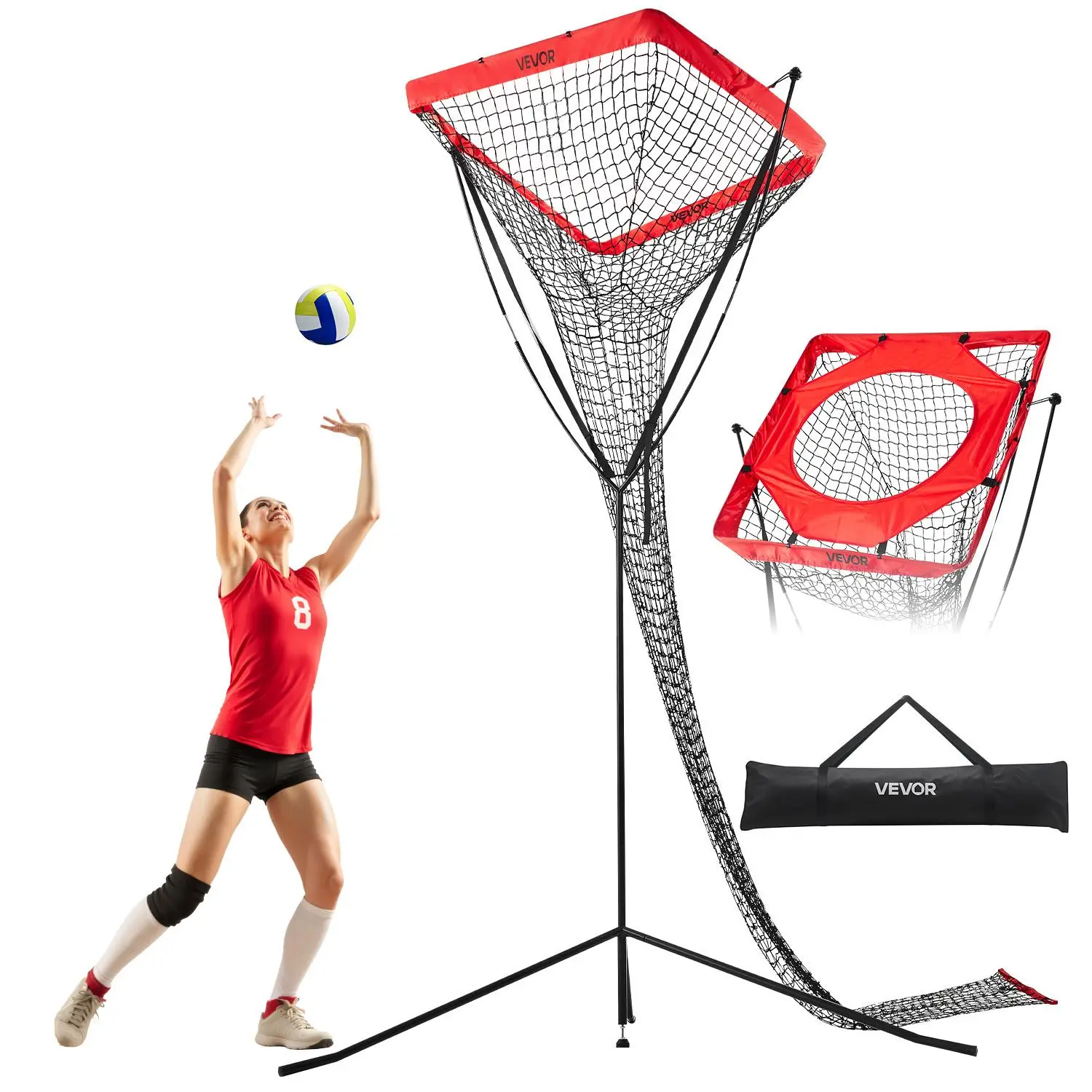 VEVOR Volleyball Rebounder Net, Adjustable Setter Trainer with Height Control and Rust-Resistant Steel Frame for Instant Feedback, for Indoor Outdoor Precision Practice, Youth, Nets, Muscle Memory Training, Wide Net Opening