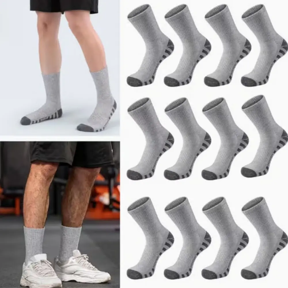 Men's French Terry Athletic Crew Socks - 6 Pairs Grey, Cushioned Arch Support, Cushioned Heel, for Hiking & Sports, Male-Focused, with Friendly Customer Service, Outdoor