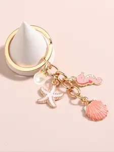 Starfish & Shell Charm Keychain, Fashionable Alloy Keychain, Cute Keychain for Women & Girls, Fashion Accessories for Daily Use, Trendy All-match & Exquisite Keychain for Birthday Gift, Keychain for Bags
