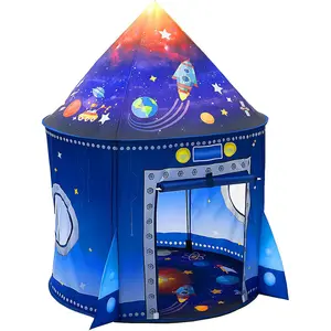 Rocket Ship Play Tent for Kids, Astronaut Spaceship Space Themed Pretend Camping Playhouse Indoor Outdoor Games Party Children Pop Up Foldable Tent Birthday Toy for Boys Girls Toddler Baby