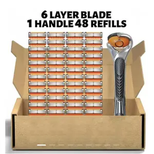Men's Unscented Precision Razor Blade Replacement Handheld Kit - 48 Pieces (48 Blades + 1 Handle), All Skin Head Shave Daily Care Hair Removal Item, Ideal Birthday or Holiday Gift