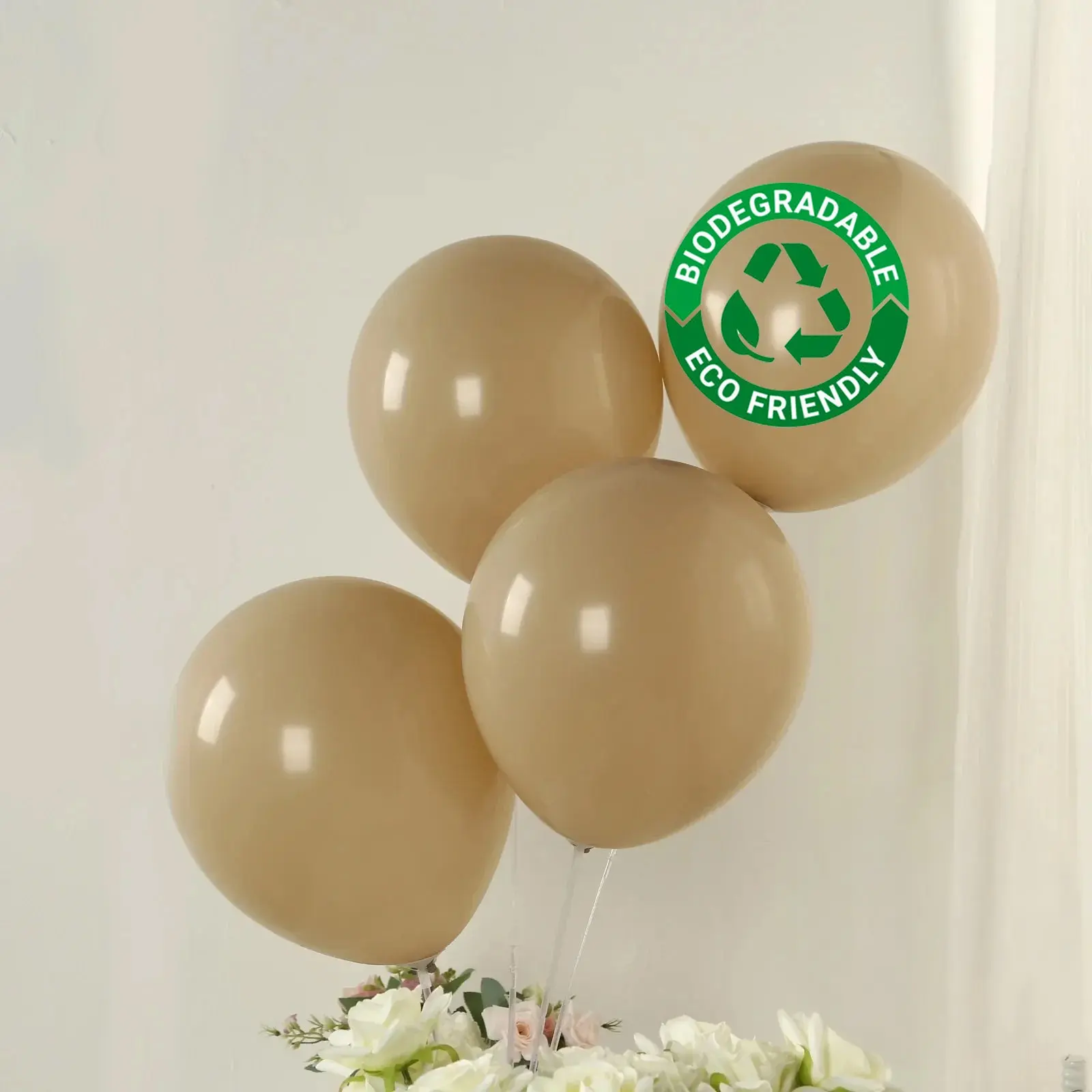 50 Pack Matte Pastel Taupe Biodegradable Balloons 12", Round Eco-friendly Thick Latex Party Balloons