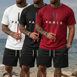Men’s 3-piece summer casual quick-dry set featuring skin-friendly, soft, moisture-wicking fabric—ideal for outdoor fitness, sports cycling, hiking, and camping., Letter Print Shorts, Drawstring Top