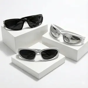 3 Pack Y2K Oval Sunglasses Cyberpunk Futuristic Wrap Around Shades Silver Chrome Sporty Goggles Unisex Rave Festival Aesthetic Glasses