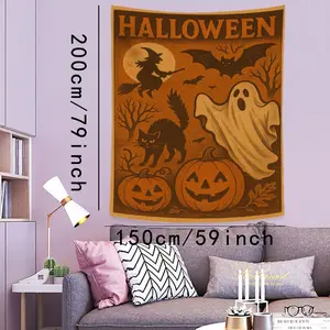 1PC Large Halloween Witch Bats Ghosts Tapestry Vintage Wall Art Artwork Tapestry for Bedroom Living Room Office Party or Room Decor Extra Large 78x59inch Polyester Tapestries with Free Installation Package Decor As Best Gift for Fall Season and Friends