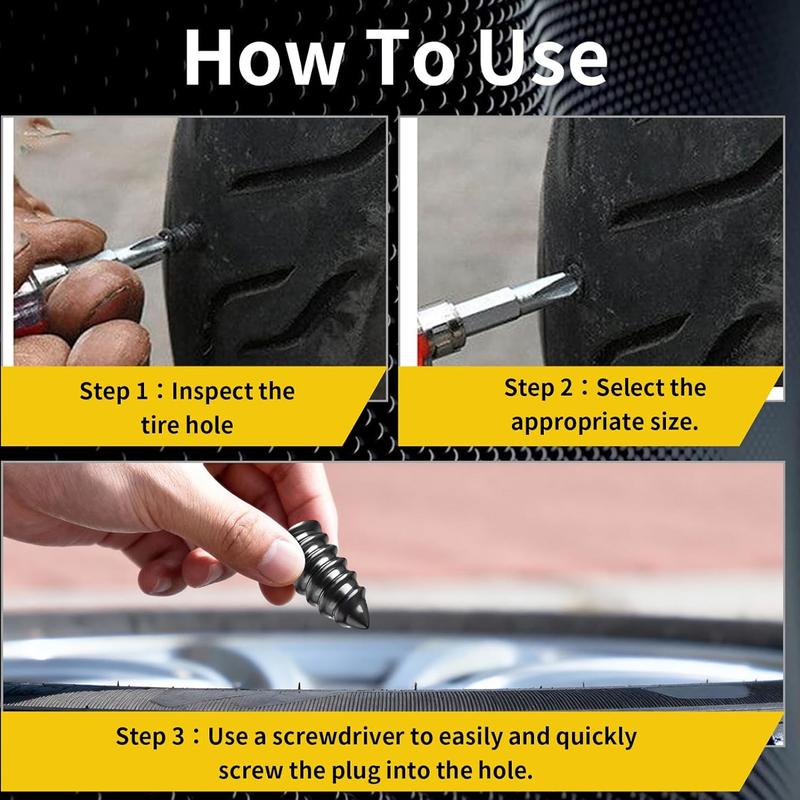 60PCS tire repair rubber nail kit, 2 sizes, tire repair kit - quick self-service tire repair tool, screw in tire repair plug with box and screwdriver, tire plug kit