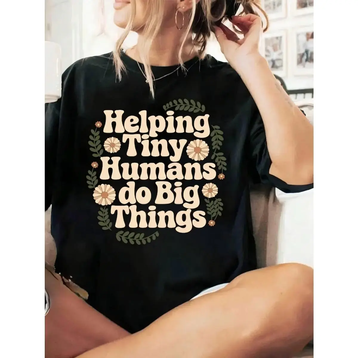 [100% Cotton] Tiny Human Tamer Shirt, Helping Tiny Humans Make Big Moves Shirt, Funny Teacher Shirt, Child Therapist Gift, Pediatric Therapist Gift Crew Neck Short Sleeve T-Shirt Women'S Graphic Tees Top Fashion Print Golf Gift T-Shirt For Men And Women