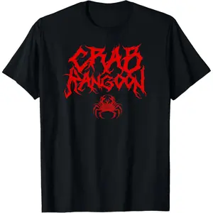 CRAB RANGOON Funny Chinese Food Heavy Metal Band Goth Cursed Summer Casual Shortsleeve Cotton T-Shirt Streetwear Round Neck