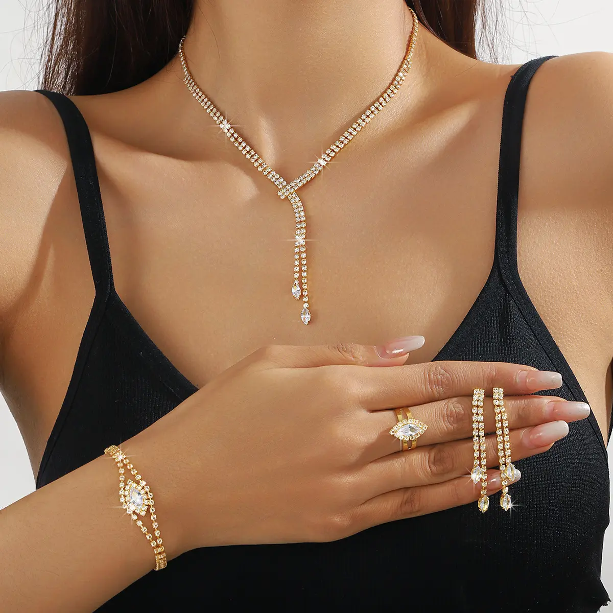 T0129 Gold Diamond Necklace Set