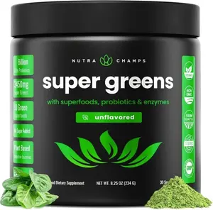 NutraChamps Super Greens Powder Premium Superfood | 20+ Organic Green Veggie Whole Foods | Wheat Grass, Spirulina, Chlorella | Antioxidant, Digestive Enzyme & Probiotic Blends (9.0 Oz, Unflavored)