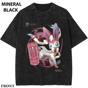 Sylveon x monster T-shirt, Anime PKM Shirt, Kawaii Creature Energy Shirt, Gamer Aesthetic Tee, Pink Monster Drink Inspired Shirt, E Girl Streetwear, Cyber Y2K Graphic Tee