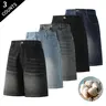 Men's 3-Pack Cotton Blend Polyester Bermuda Jean Shorts - Baggy, Loose-Legged, Knee-Length, Relaxed-Fit Vintage Washed Denim, Plain Menswear Male Clothing for Summer Casual Streetwear (Black & Gray+Light Blue+Vintage Blue+Dark Blue)