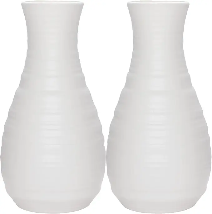 2-Piece Decorative Ceramic-Look Unbreakable Composite Plastic Vases, Gift for Home Decor Centerpieces, Window & Entryway Bouquet Arrangement (2 Vases (Flowers Not Included))