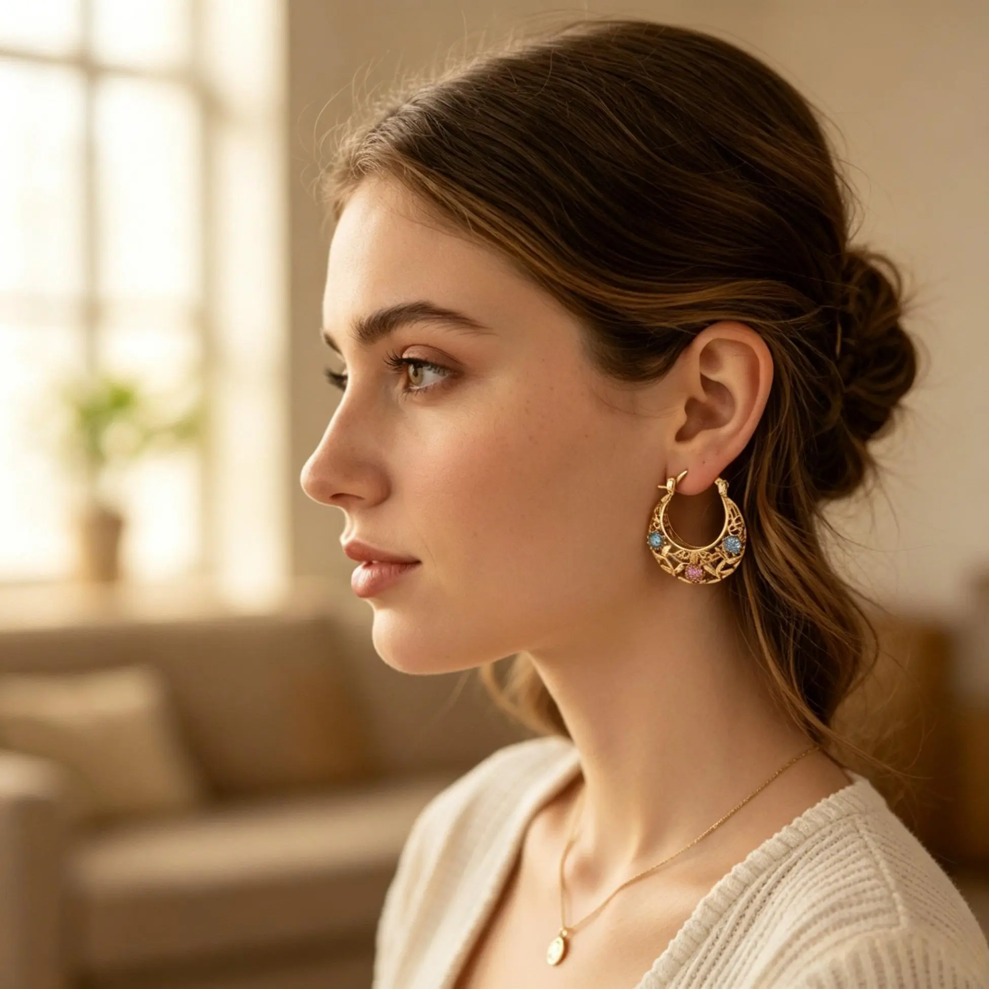 Female 2-Tone Floral Cutout Openwork Frame Round Hoops, Vintage Hollow Drop Earrings, Y2K Aesthetic Fashion Costume Jewelry, Everyday Wear Accessories for Women, Birthday Holiday Gifts