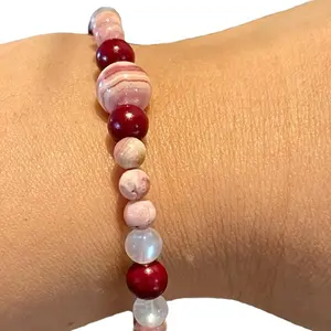 Self Love Hugs Bracelet, Rhodochrosite, Cinnabar, and Moonstone, by Mishelly