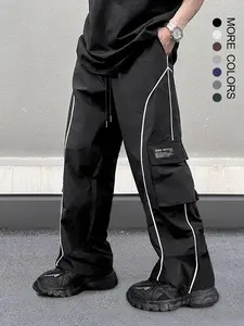 Men's Fashion Colorblock Leopard Print Drawstring Waist Sports Pants, Street Style, Hip Hop, Gym, Outdoor, All Seasons, Sports Casual Pants