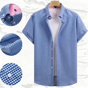 Men’s plaid short-sleeve shirt—breathable, comfortable, skin-friendly, wrinkle-free for summer; Korean-style trendy loose fit; versatile top for everyday wear, commuting, casual outings, and travel.
