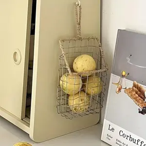 [Vintage Metal Storage Basket] Rustic Vintage 1pc Metal Wire Wall Hanging Storage Basket - Multipurpose Organizer for Home Decor, Magazines, Books - Retro Style Shelving Hangable