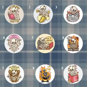 Funny Skeleton Button Pins – Dark Humor Meme Badge