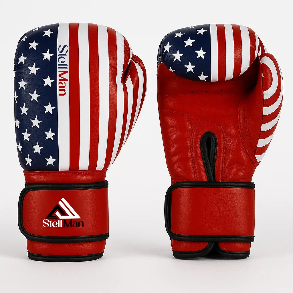 Boxing Gloves USA Flag Design for Men & Women 8oz-12oz – Muay Thai MMA Kickboxing Pro Training Sparring Gloves with Hook and Loop Wrist Support and Ventilation