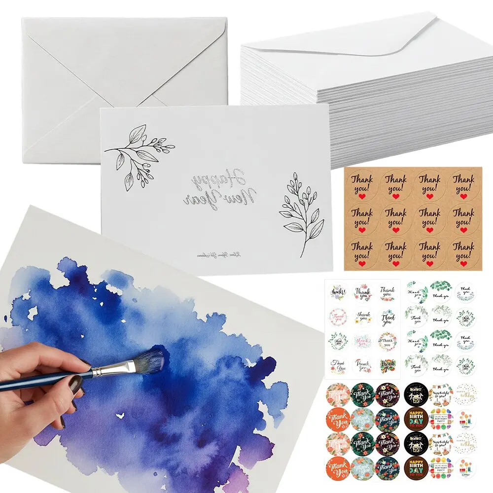 50 pcs Heavyweight Cotton Watercolor Cards Foldable Blank Watercolor Cards with Envelopes to Paint or Cards Making for Christmas Birthday