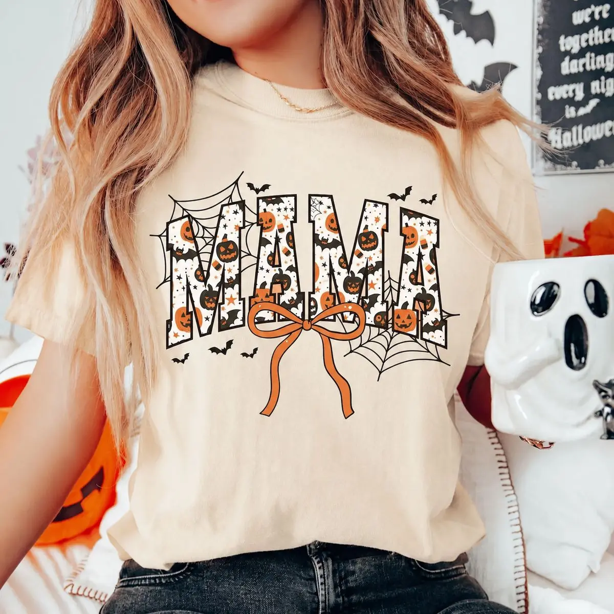 Comfort Colors Halloween Mama Shirt, Spooky Mom T Shirt, Cute Fall Mama Tee, Autumn Pregnancy Reveal Mom To Be Gift, Mom Halloween Shirt