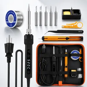 LJPXHHU 120W LED Electric Soldering Iron Kit 7s Fast Heating Adjustable Temp 356-968℉ Auto Sleep Precision Welding Gun Tools and Gadgets for Electronics Repair with Solder Wire 5 Tips Desoldering Pump Stand Tweezers
