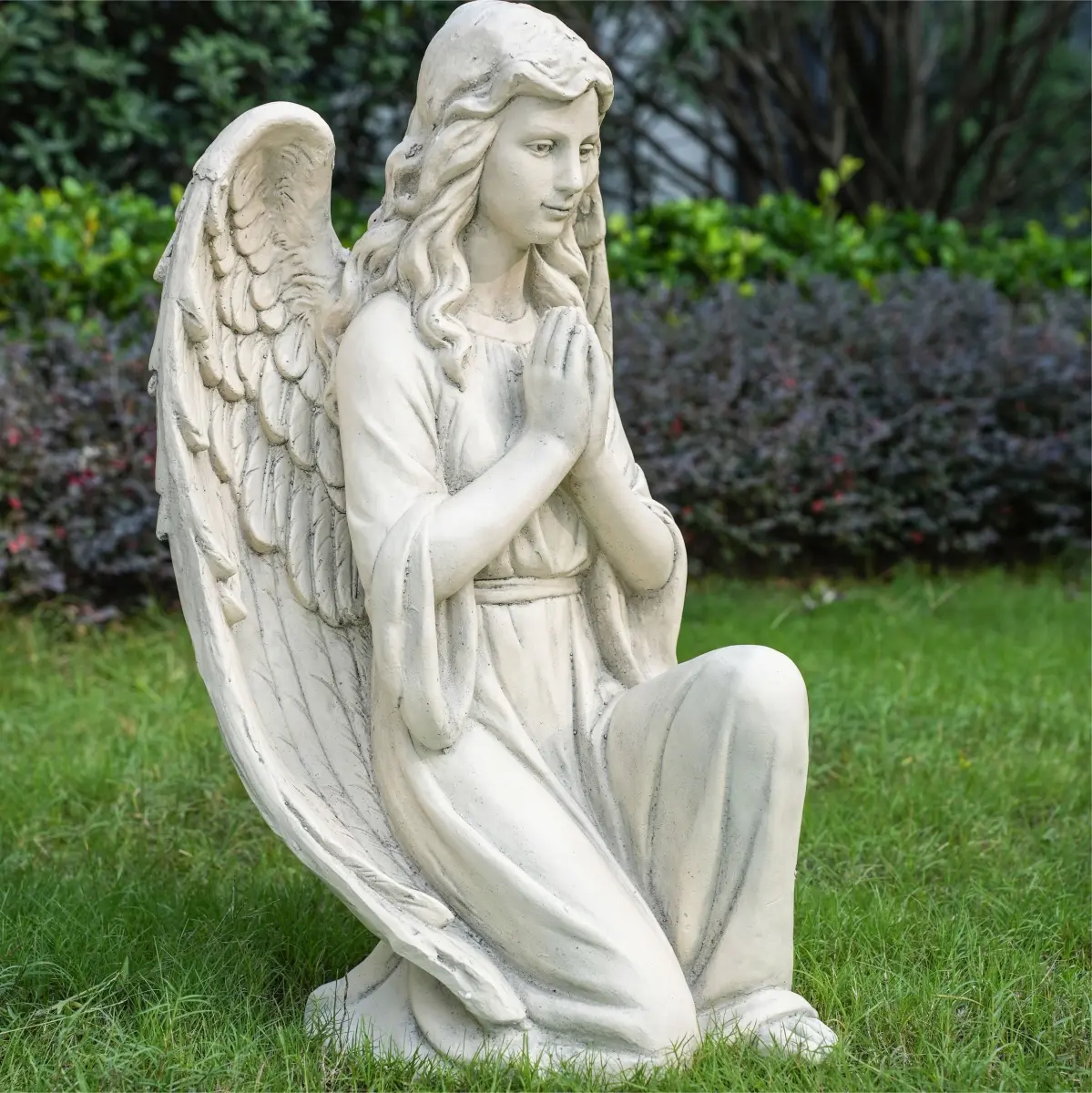 Direct Wicker GS-24940A-WH 26.77in High-Quality Craftsmanship Kneeling Form Magnesium Oxide Angel Statue - Durable Garden Sculptures Statues, Yard Art, Indoor-Outdoor Home Decor Accessory