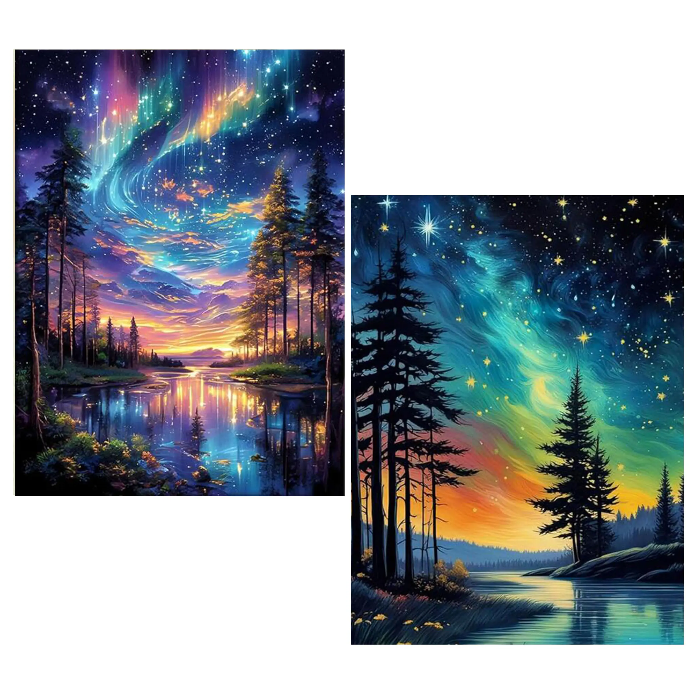 2 Pack Starry Sky Diamond Art Kits for Adults, 5D Aurora Lake Diamond Painting Kits for Beginners, Fantastic Landscapes Diamond Dots,DIY Diamond Mosaic Art,Gem Art for Home Decor 12 x 16 Inch summerwins