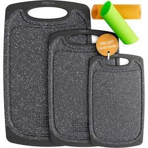 Cutting boards 3 set warrior strength small to extra large cutting boards for kitchen meat vegetables dishwasher safe juice groove nonslip rubber chopping board set