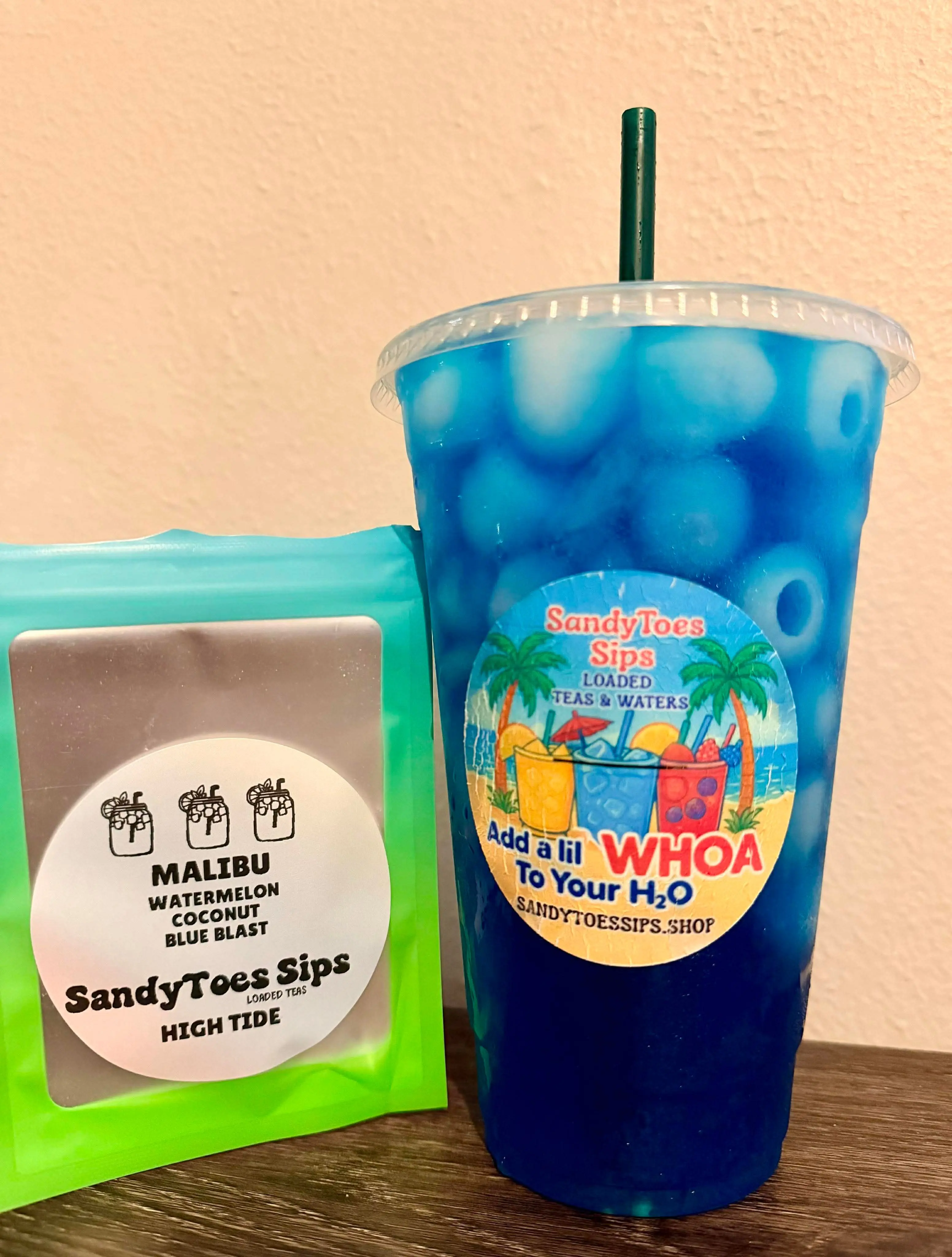 SandyToes Sips Malibu Loaded Tea & Coconut Water Beverage - Watermelon, Blue Blast Flavors, Sugar-Free, Gluten-Free, Collagen-Infused