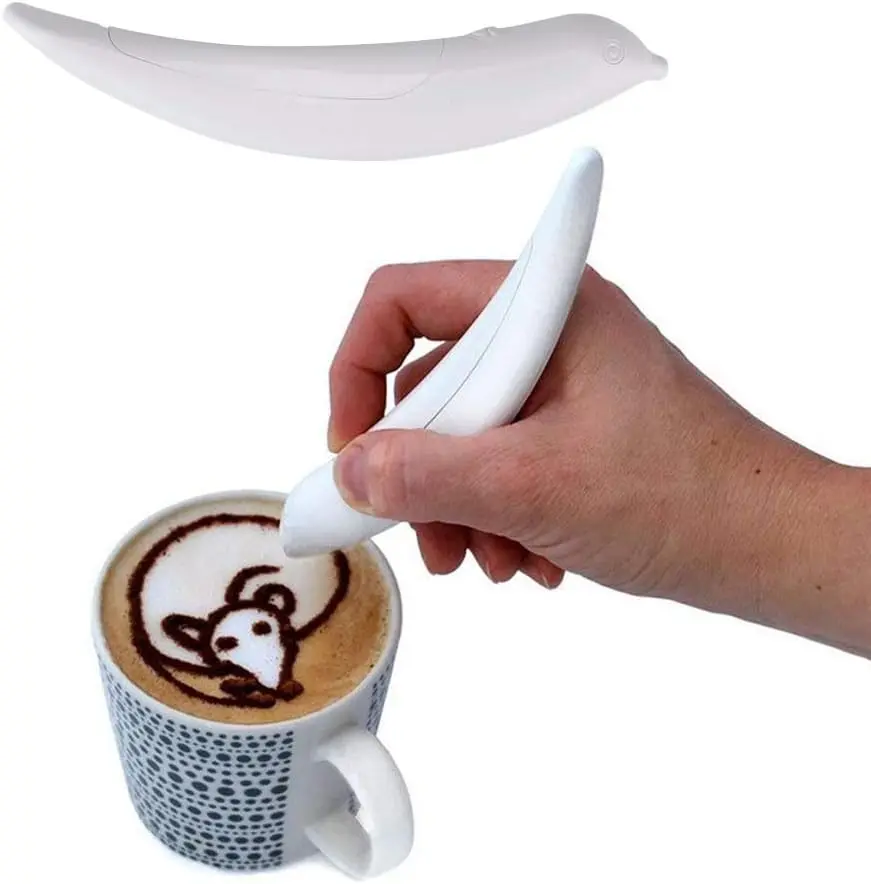 White Spice Latte Art Pen - Electric Coffee Pen for Latte & Food DIY, Works with Cinnamon, Salt, White Sugar, Fine Coffee Grinds, Powered by Battery