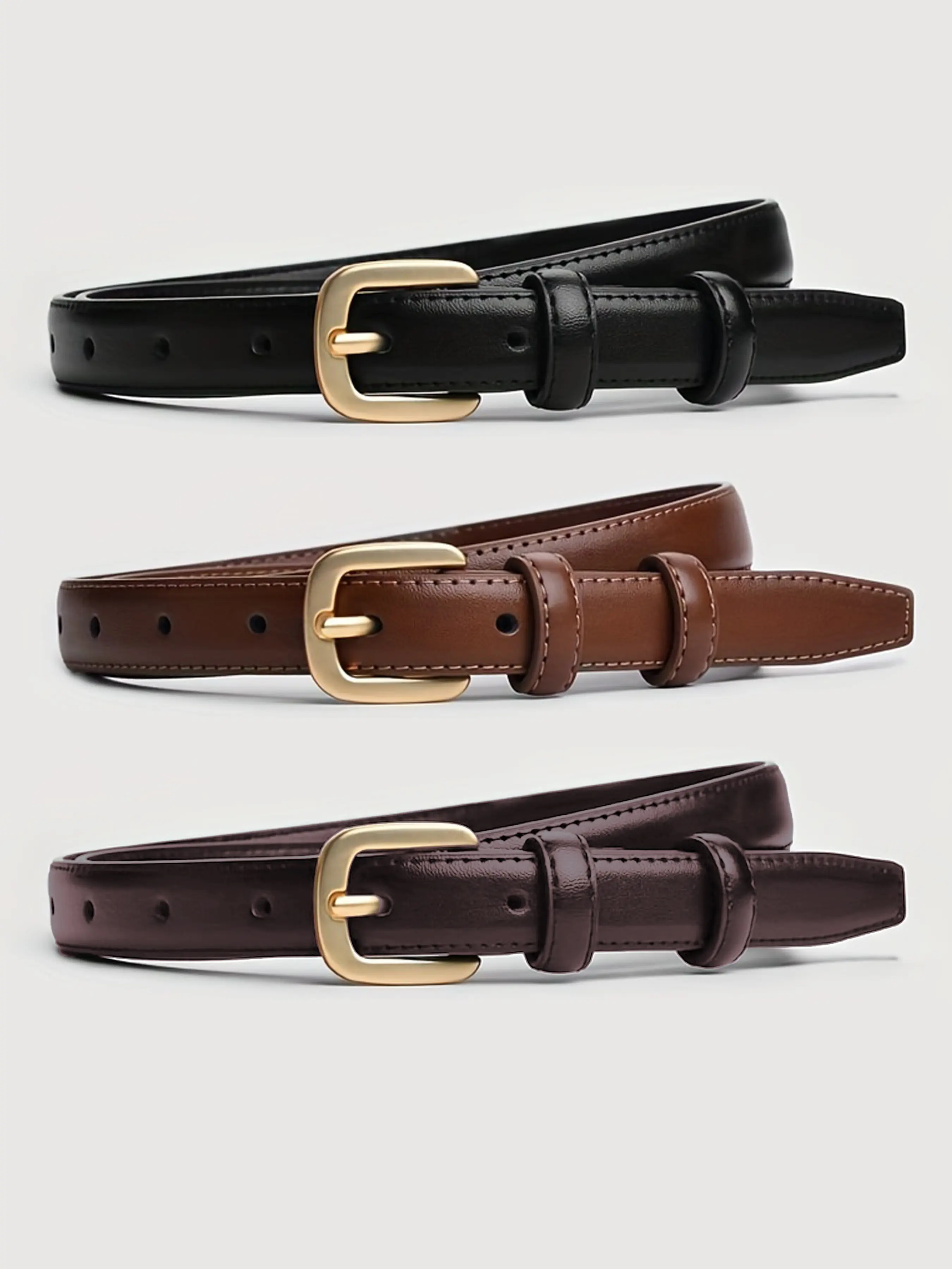 3PCSWomen's Simple Casual Solid Color PU Leather Belt, Casual Plain Color Belts, Vintage Fashion Belts, Multifunctional Jeans and Dress Decorative Belts, Casual Waist Belt