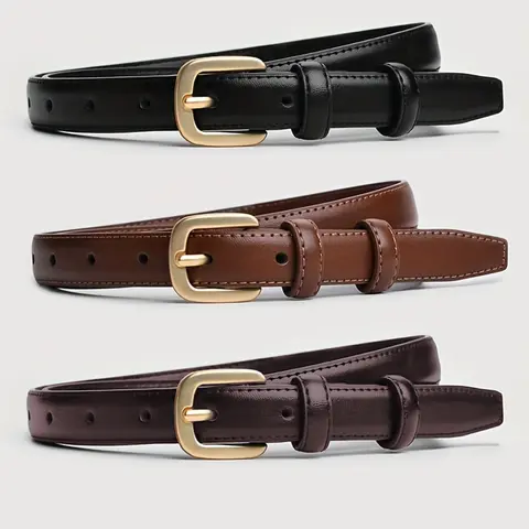 3-Pack Women's Solid-Color PU Leather Belts, Simple Vintage-Style Waist Belts for Jeans, Dresses, and Casual Outfits