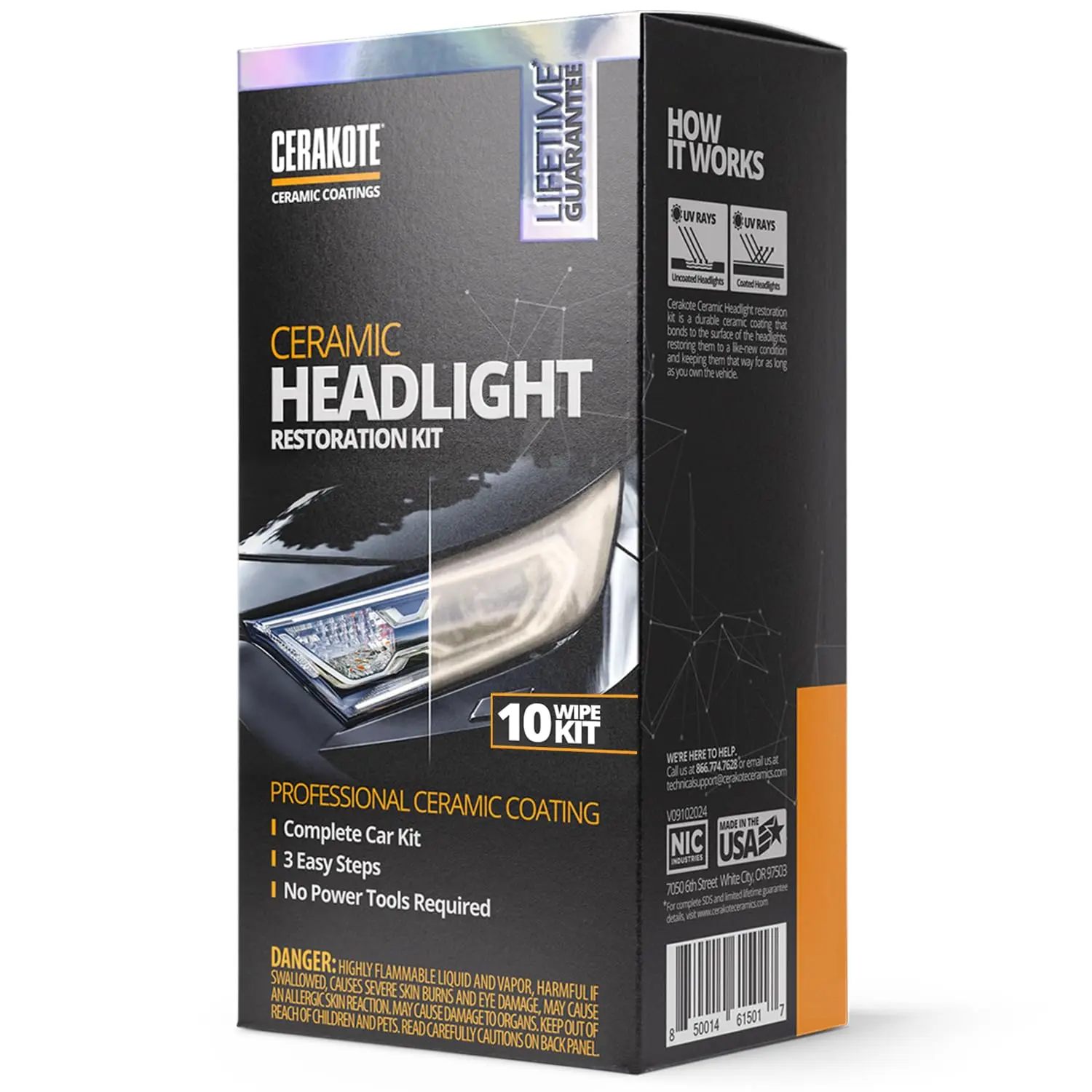 CERAKOTE Headlight Restoration Kit – 10 Wipes, No Power Tools, UV Protection
