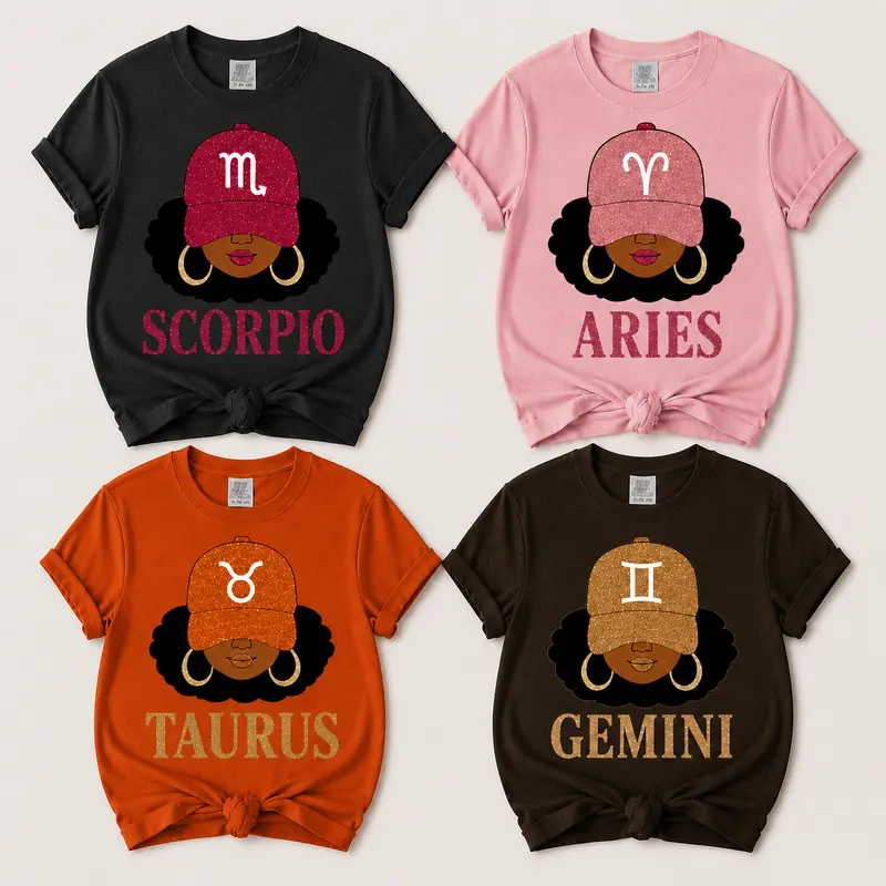 Black Girl Zodiac Sign Graphic T-Shirt, Scorpio Aries Taurus Gemini Afro Queen Tee, Astrology Shirt for Women, Zodiac Birthday Graphic Tee, Cute Horoscope Fashion Top