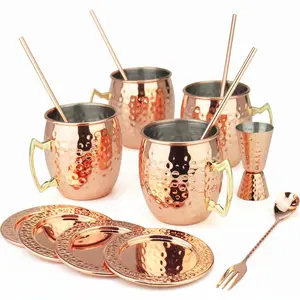 15-Piece Compact Moscow Mule Cocktail Bar Set, Rose Gold Copper Stainless Steel Kit with Full Accessories, Shatter-Resistant for RV Road Trip Camping