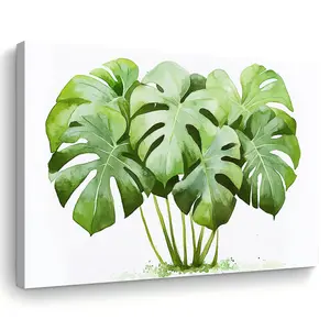 Room Decoration Watercolor Monstera Plant Canvas Print, Fabric Acrylic Painting, Modern Wall Art Decoration, Other Materials, Suitable for Home Office, Living Room, Bedroom, Bachelorette Party