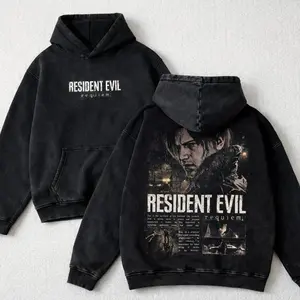 Resident Evil Re9 Remake Hoodie & T-Shirt Leon, Vintage Acid Wash Apparel, Survival Horror Game Merch, Gold Poster Pullover, Unisex Cotton Top QR5