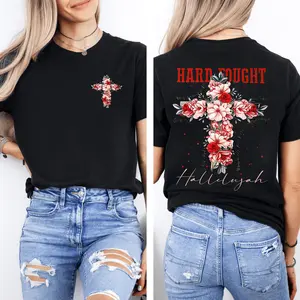 Hard Fight Harry Hallelujah Men'S Retro Street Pattern T-Shirt | 230g Washed Double-Sided Floral Cross with 'HARD TOUGH' Print, Drop Shoulder Loose Fit Short Sleeve Round Neck Summer Casual Top, Machine Washabl