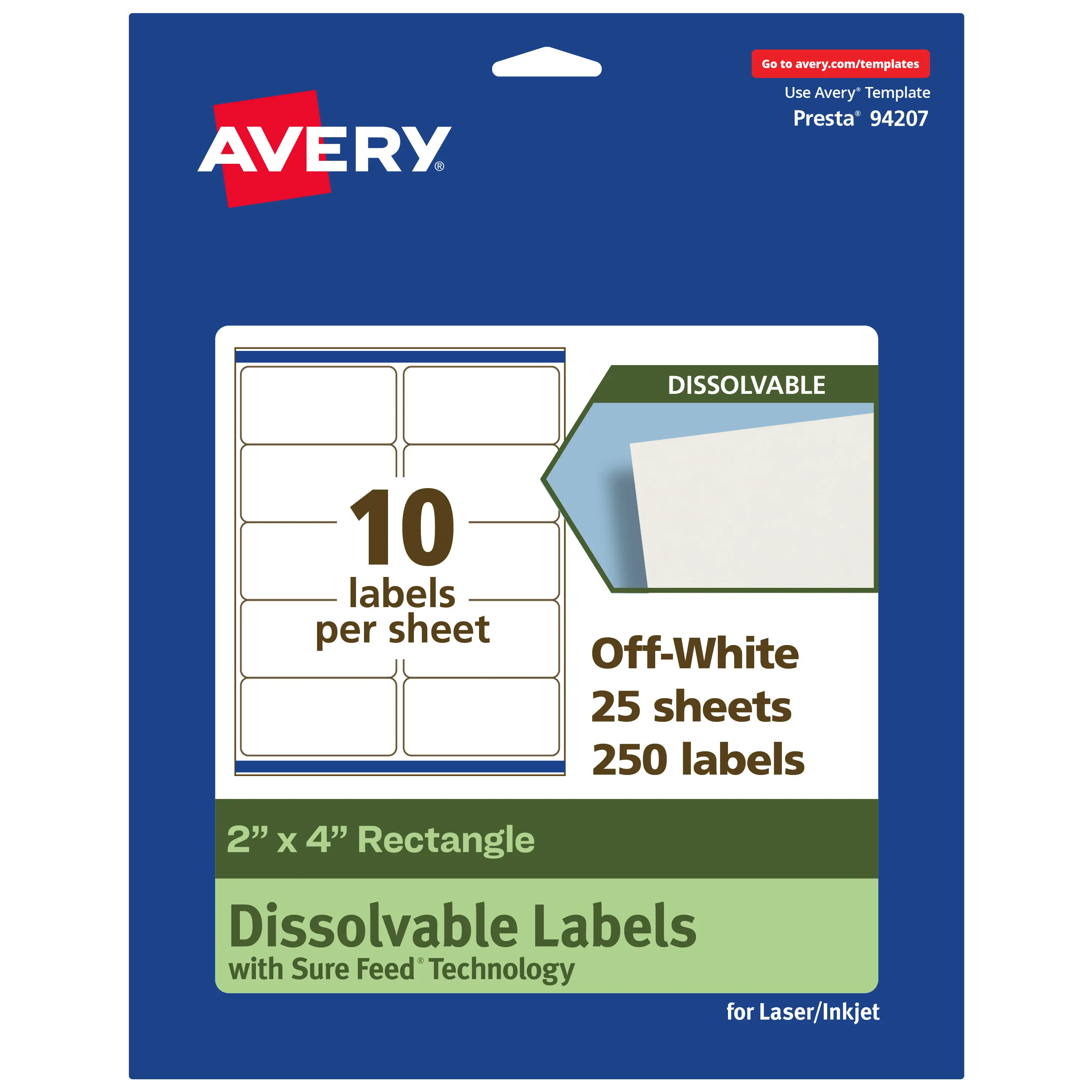 Avery Dissolvable Labels, 2" x 4" Rectangle