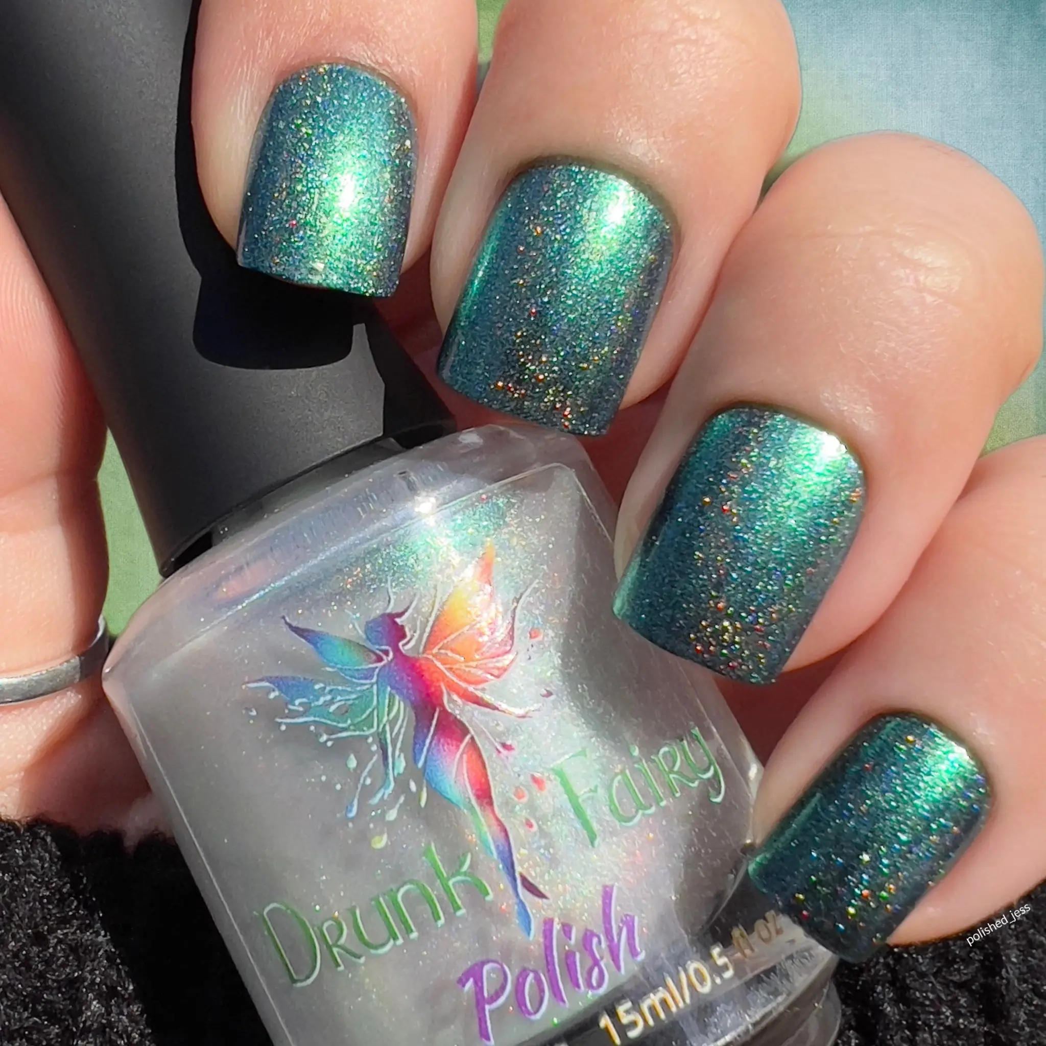 Wintermint Frost Nail Polish by Drunk Fairy Polish | A Linear Holographic Topper with a Strong Turquoise Shimmer