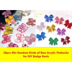 30pcs Random Mixed Girls Bow Acrylic Flatbacks for Retractable Keychain Badge Reels Or Clips DIY Craft Medical Supply Hairpin Accessories