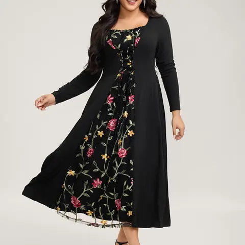 BLOOMCHIC Floral Waist-Tie Contrast Maxi Dress