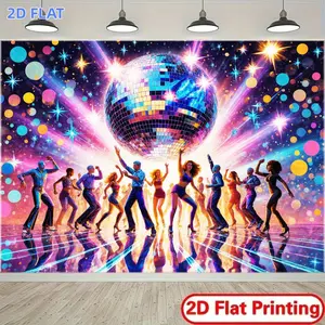 1pc 2D Flat Banner, Banner Suitable for Parties & EventsRetro 70s/80s Disco Theme Decoration with Shimmering Mirror Background & Colorful Lights, Suitable for Weddings, Birthdays, Proms, Themed PartiesNostalgic Mir