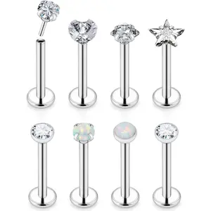 valentines gifts 20G 18G 16G Push in Theadless Nose Rings Studs Hypoallergenic Lip Labret Jewelry Flat Back Nose Stud Stainless Steel Cartilage Helix Tragus Earrings for Women Men 6mm 7mm 8mm Bars Diamond 3mm